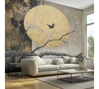Bird Floral Photo Wallpaper Wall Mural, Non-Woven Art Spring Flower Tree Branch Abstract Moon Design Print 3D Wall Photo Decoration Poster Picture 450cmx315cm