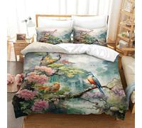 Bird - Flower Landscape 3D Duvet Cover,Natural Tranquil Bedding Set Soft Microfiber Quilt Covers 3pcs, Comforter Cover with Zipper Closure for Girls Boys Children Bedroom Decor Single（140x200cm）