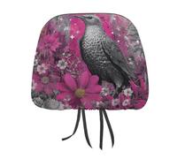 Bird Flowers Pink And Grey Street Art Printed Car Headrest Cover,2 Pieces, Elastic Comfort Head Rest Cover for Women Men, Universal Fits Most Cars Van SUV Truck, Car Interior Decor Accessories