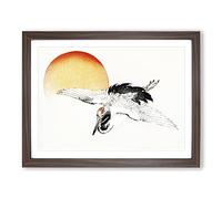Bird Flying During Sunset By Kono Bairei Asian Japanese Framed Print | A2 Walnut Framed Wall Art | Ready to Hang | Asian Landscape Picture | Living Room Bedroom Lounge Office