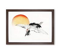 Bird Flying During Sunset by Kono Bairei Framed Print | A2 Walnut Framed Wall Art | Ready to Hang | Modern Landscape Picture | Living Room Bedroom Lounge Office