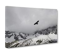 Bird Flying over Mountains Canvas Print | Gallery Wrapped 30mm Frame Wall Art | 20x14 inches | Ready to Hang | Modern Animals Picture | Living Room Bedroom Lounge Office