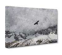 Bird Flying Over Mountains Canvas Print | Gallery Wrapped 30mm Frame Wall Art | 30x20 inches | Ready to Hang | Modern Animals Picture | Living Room Bedroom Lounge Office