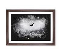 Bird Flying Over Mountains Paint Splash Framed Print | A2 Walnut Framed Wall Art | Ready to Hang | Modern Landscape Picture | Living Room Bedroom Lounge Office