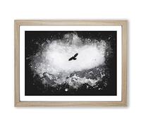 Bird Flying Over Mountains Paint Splash Modern Art Framed Print | A2 Oak Framed Wall Art | Ready to Hang | Modern Landscape Picture | Living Room Bedroom Lounge Office