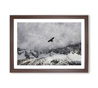 Bird Flying Over Mountains Painting Framed Print | A2 Walnut Framed Wall Art | Ready to Hang | Modern Landscape Picture | Living Room Bedroom Lounge Office