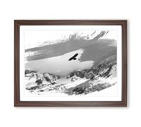 Bird Flying over Mountains V1 Modern Framed Print | A2 Walnut Framed Wall Art | Ready to Hang | Modern Landscape Picture | Living Room Bedroom Lounge Office