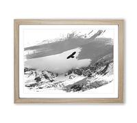Bird Flying over Mountains V1 Modern Framed Print | A3 Oak Framed Wall Art | Ready to Hang | Modern Landscape Picture | Living Room Bedroom Lounge Office