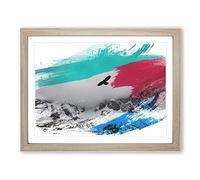 Bird Flying over Mountains V2 Modern Framed Print | A4 Oak Framed Wall Art | Ready to Hang | Modern Landscape Picture | Living Room Bedroom Lounge Office