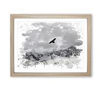 Bird Flying over Mountains V3 Modern Framed Print | A2 Oak Framed Wall Art | Ready to Hang | Modern Landscape Picture | Living Room Bedroom Lounge Office