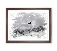 Bird Flying over Mountains V3 Modern Framed Print | A4 Walnut Framed Wall Art | Ready to Hang | Modern Landscape Picture | Living Room Bedroom Lounge Office