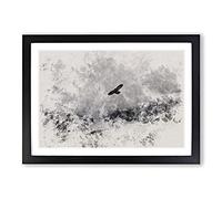 Bird Flying Over Mountains Watercolour Framed Print | A2 Black Framed Wall Art | Ready to Hang | Modern Landscape Picture | Living Room Bedroom Lounge Office