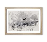 Bird Flying Over Mountains Watercolour Framed Print | A2 Oak Framed Wall Art | Ready to Hang | Modern Landscape Picture | Living Room Bedroom Lounge Office