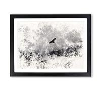 Bird Flying Over Mountains Watercolour Modern Framed Print | A4 Black Framed Wall Art | Ready to Hang | Modern Landscape Picture | Living Room Bedroom Lounge Office