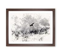 Bird Flying Over Mountains Watercolour Modern Framed Print | A4 Walnut Framed Wall Art | Ready to Hang | Modern Landscape Picture | Living Room Bedroom Lounge Office