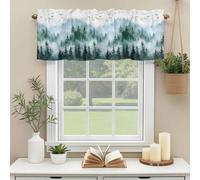 Bird Fog Forest Valances for Windows, Abstract Spring Black Dark Green Forest Tree Mystery Rod Pocket Valance Short Window Treatments Curtains for Kitchen Bathroom Bedroom Decor, 56 x 16 Inches
