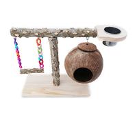 Bird For Play Stand Parrot Playstand Cockatiel Wood Perch Gym Swing Hammock Nest With Feeder Cups Exerci Parrot Bird Play Gym Stand Natural Wood For Birds