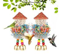 Bird Foraging Toys - 2 Pcs Bird Shredding Toys | Hanging Parrot Toy, Chewable Ball for Cage Cockatoo Macaw Lovebird Finch Cockatiel Canary | Pith Rattan Balls, Straw Hats, Colorful Shredded Paper