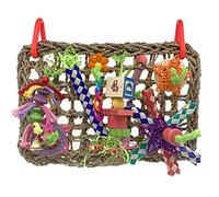 Bird Foraging Wall Toy with Hanging Hook 11 X 7.5 Inches Woven Mat with Colorful Wooden Blocks Shred Chew Toys Bird Foraging Wall Toy Mat for Birds