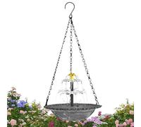 Bird Fountain with Solar Panel - Aesthetic Waterfall with Chain Hook - Solar Power Supply for Garden Patio Porch Outdoor Balcony Finch Wild Butterflies