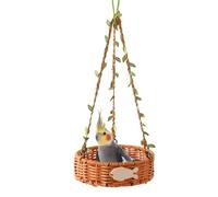 Bird Hammock - Vintage Hanging Nest Bed, Natural Look Rattan Material, Stable and Secure Fixing Hooks, Comfortable Perch Design | Perfect for Small Birds, A