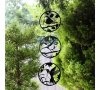 Bird Hanging Silhouette Trio Spinner - Metal Black 3 Robin Hummingbird Wind Tree Hanger - Magical Garden Ornament - Magic Gifts Mum Birthday