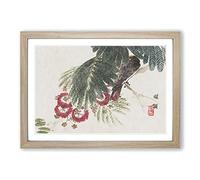 Bird Hiding in The Tree by Kono Bairei Framed Print | A2 Oak Framed Wall Art | Ready to Hang | Modern Floral Picture | Living Room Bedroom Lounge Office