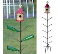 Bird House Bottle Tree for Outdoor Garden, Rust-Proof Metal Bottle Tree Stand, Garden Decorative Bottle Stand