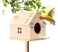 Bird House Breeding Nest - Solid Wood Avian Shelter Perch Structure, Natural Pet Resting Habitat Craft, Decorative Birdhome Accent | Living Space Cockatiel Conure Lovebirds Finch Canary Garden Ba