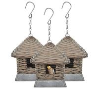 Bird House Brown Cast Iron & Wicker 17x17x19cm Rustic Outdoor Nesting Hut (3pcs)