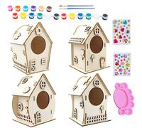 Bird House Building Kit - Build A Bird House Kit For Kids | Unfinished Decorative Wooden Craft With Rope And Glue For Outside Outdoor Family Garden Backyard Watching Easter Preschool