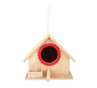 Bird House for Backyard Birds -Hanging Pine Wood Feeding & Resting Station, Paulownia Wood Construction, 18.5 x 15.8 x 15 cm, Red Color