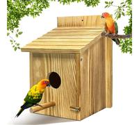Bird House for Garden Birds Box UK with Detachable Perch Outside Hanging Wooden Houses Open Front Nesting Boxes Sparrow Robin Free Standing for Viewing (Wood color, One Size)