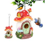 Bird House for Garden, Waterproof Resin Bird Box with Hanging Chain, Weatherproof Cottage Nesting Boxfor Wild Birds Blue Tit Robin Sparrow Wren, Decorative Gifts for Birds Lovers(Light Red)