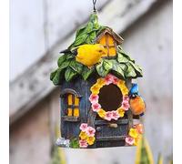 Bird House For Outdoor, Waterproof Resin Bird Box For Garden, Rustic Bird Nesting Box With Cleaning Hole, Hanging Birdhouse For Small Wild Birds Robin Blue Tit Sparrow, For Nature Lovers(B)