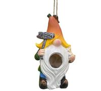 Bird House For Outdoors - Rope Suspended Animal Shelter Gnome Shape, Hand Painted Resin Garden Birdhouse, Weatherproof Vertical Nesting Sanctuary, Whimsical Outdoor Decor for Balcony Windowsill