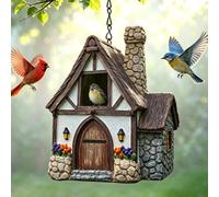 Bird House for Outside, Vintage Resin Hanging Birdhouse with Chimney and Flower Decor, Decorative Bird House Gift for Hummingbirds, Cardinal, Bluebird and Wild Birds