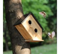 Bird House for Outside-Wren Bird House for Outdoor-Wooden Birdhouse for Outdoors Hanging Bluebird House for Cardinals for Garden Viewing -2 Hole (Wooden, 1)
