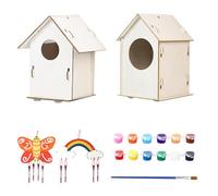 Bird House Kit, Wooden Birdhouse, Paints and Brushes Included, 2 Sets Craft Kit, Educational Outdoor Toys, Kids Arts & Crafts, Ideal for Ages 4-8, Creative Play, Nature Learning