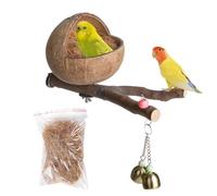 Bird House - Natural Shell Nest With Branch | Pine Cone Bell Decor Shredded Coconuts Fiber | Parrot Nesting Box - Lovebirds Finches Hamsters Squirrels