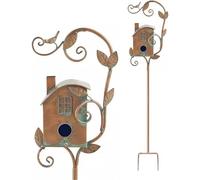 Bird House Stakes, Metal Bird House with Pole Stakes, Distressed Metal Birdhouse Stand for Outdoor Garden Decor, Outdoor Metal Bird House Stake Birdhouses (Colour-D)