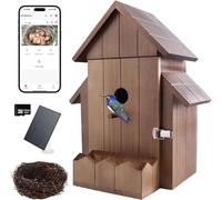 Bird House with Camera, Smart Birdhouse with Camera Solar Power, 1080p HD WiFi Outdoor Bird Box, Auto Capture Bird Videos & Motion Detection, Nesting Box for Birds (Dark Color, Normal)