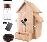 Bird House with Camera, Smart Birdhouse with Camera Solar Power, 1080p HD WiFi Outdoor Bird Box, Auto Capture Bird Videos & Motion Detection, Nesting Box for Birds (Natural Color, Normal)