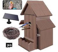 Bird House with Camera Solar Powered, 1080p HD Bird Houses for Outside with Nest Auto Capture Photo & Video, 2.4G WiFi & App Notify Wooden Birdhouse(Dark)