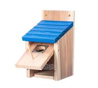Bird House Wooden Weatherproof - Slanted Roof | Nesting Box | Thickened Solid Wood Outdoor Birdhouse with Sky-Blue Roof, Metal Reinforced Entrance Guard & Round Perch