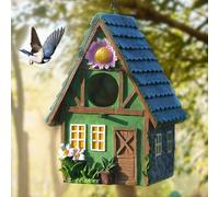 Bird Houses for Garden, Attivolife Resin Colorful Bird Nesting Boxes with Hanging Chain for Outdoor Tree Backyard Decoration, Weatherproof Houses for Bluebird Finch Cardinals, Gift for Birdman Friend