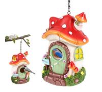 Bird Houses for Garden, Decorative Realistic Stone Look Bird House, Hanging Nesting Box with Removable Bottom Cleaning Plug, 3.5cm Hole Anti-Predator Wild Birds Box for Bluebird Finch(red)