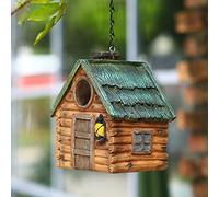 Bird Houses for Garden, Waterproof & Durable Real Wood-Look Resin Bird Nesting Boxes with Hanging Chain, Gift for Bird Lover Family Friend