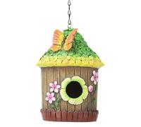 Bird Houses for Outdoor - Hanging Resin Nesting Box with Metal Chain, Decorative Design | Cuto Bird Cottage with Butterfly Flower Accents, Shelter pe
