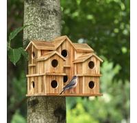Bird Houses for Outside 10 Hole Bird House Room for 10 Bird Families Large Bird House for Garden/Courtyard/Backyard Decor Finch Bluebird Cardinals Handmade Hummingbird House